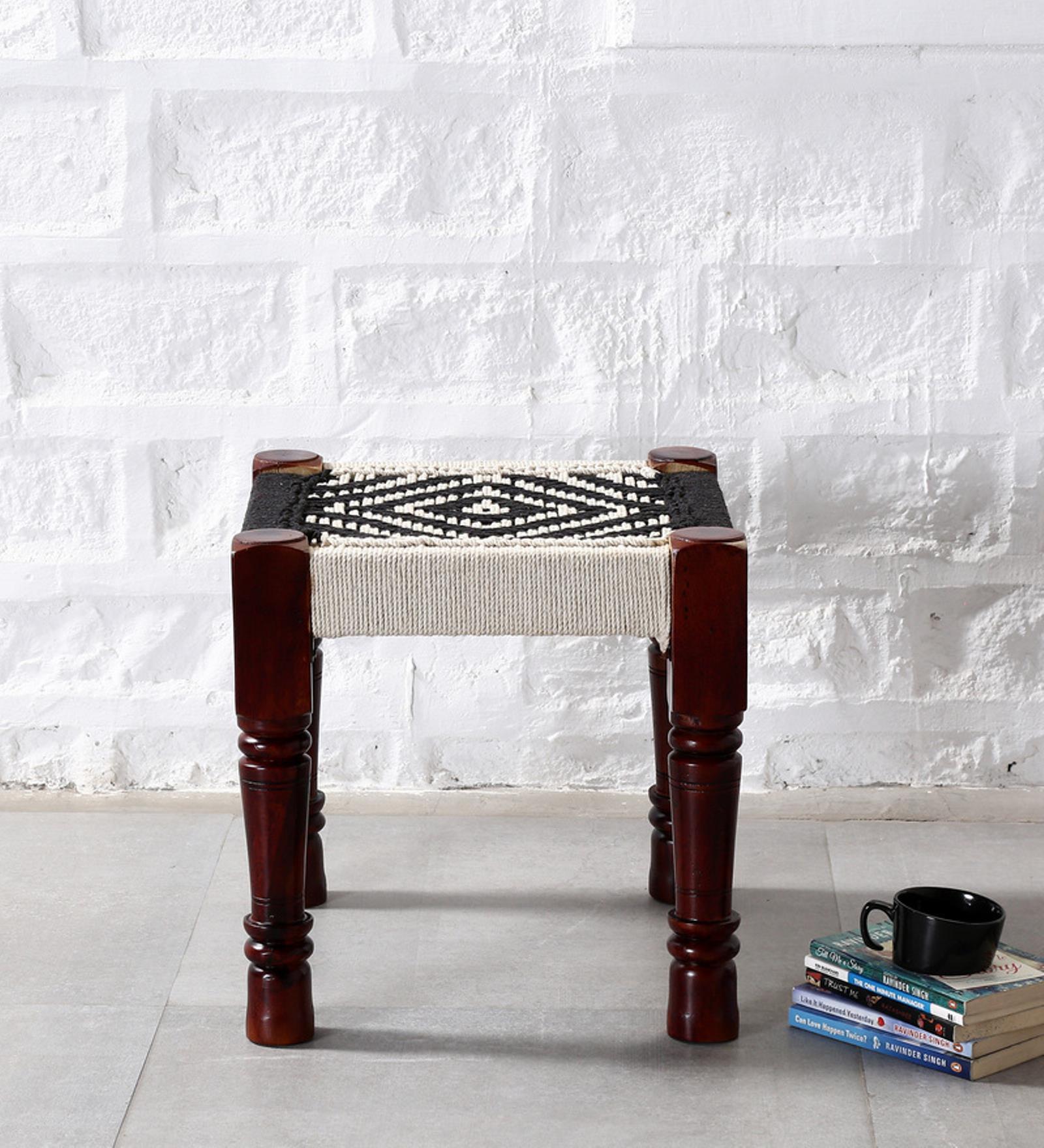 Buy Avapana Stool with Jute Weaving in Black Colour on Rent Online Stools Furniture On Rent