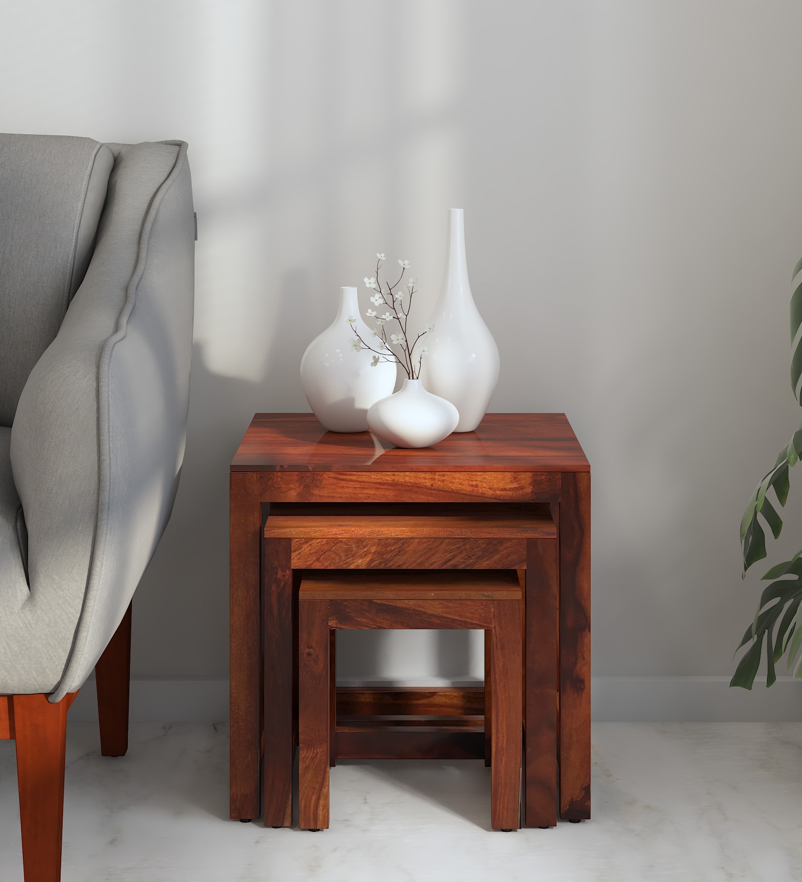 Buy Avian Sheesham Wood Nest Of Tables In Honey Oak Finish Online