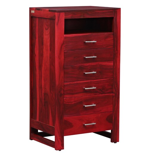 Buy Avian Solid Wood Chest Of Drawers In Spicy Red Finish By