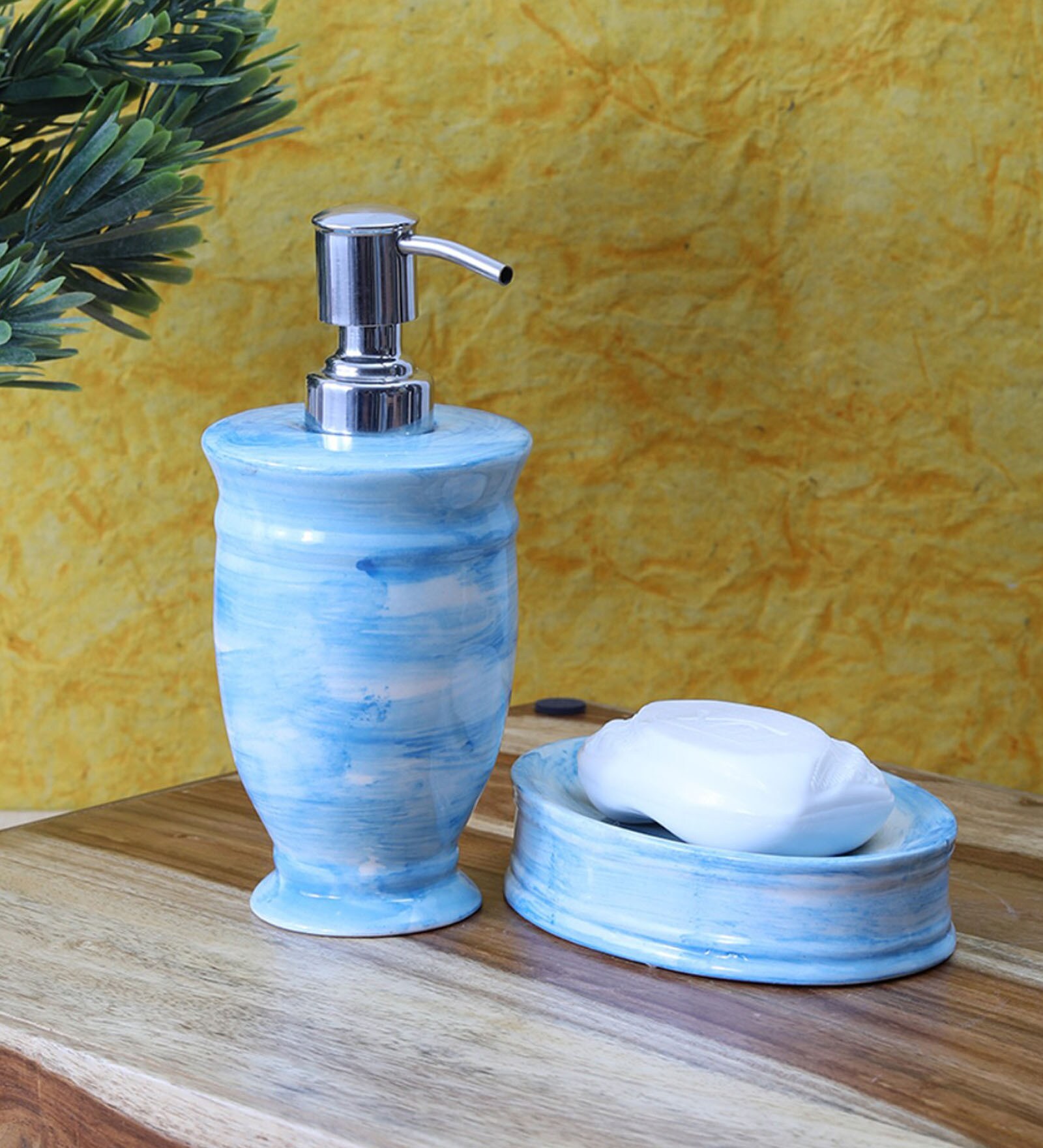 Buy Awesome Solids Blue Ceramic (Set of 2) Bath Accessory Set Online