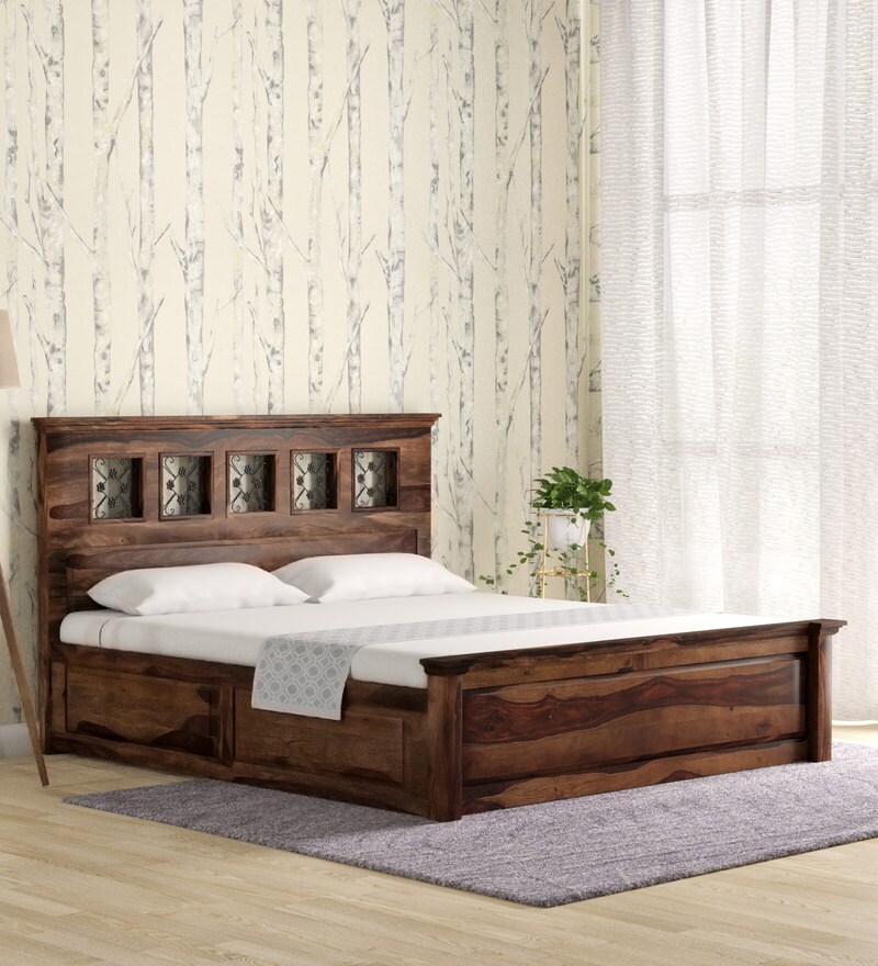 Flute Platform King Bed With Bedside Mobile Unit By Godrej