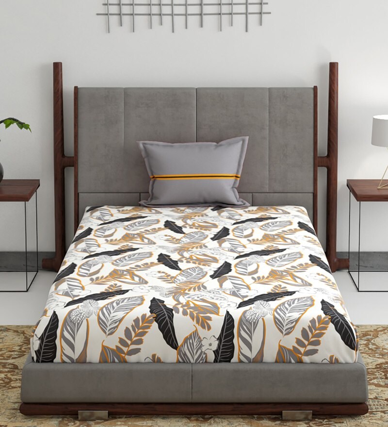 Buy Floral Design 120TC White Cotton Single Bedsheet With 1 Pillow