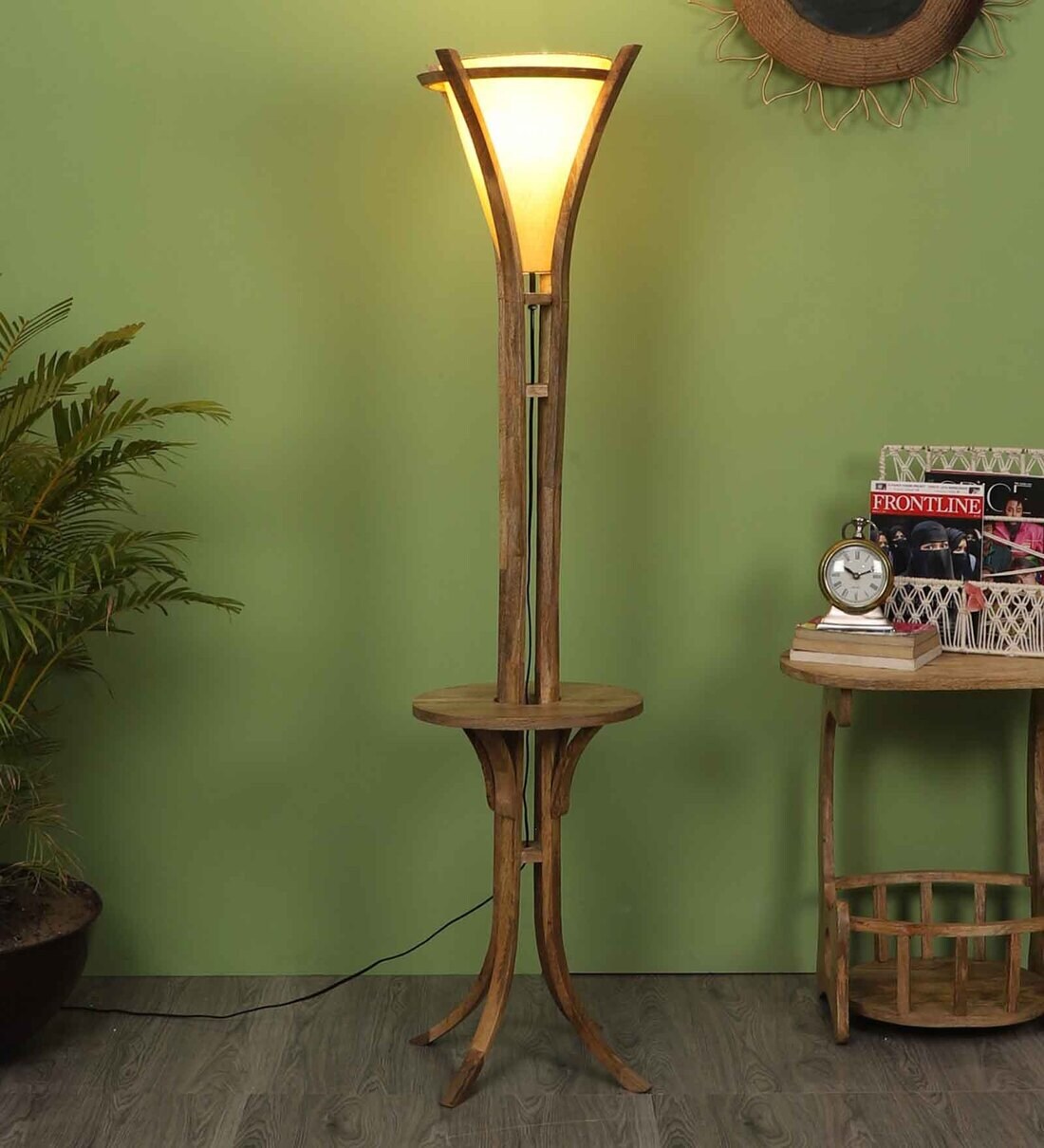 Buy Beige Fabric Shade Floor Lamp With Brown Base By Sapphire Online