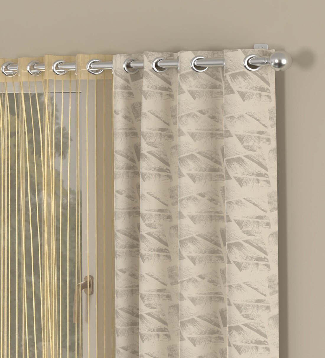 Buy Beige Striped Polyester 5 Ft Semisheer Eyelet Window Curtains (Set