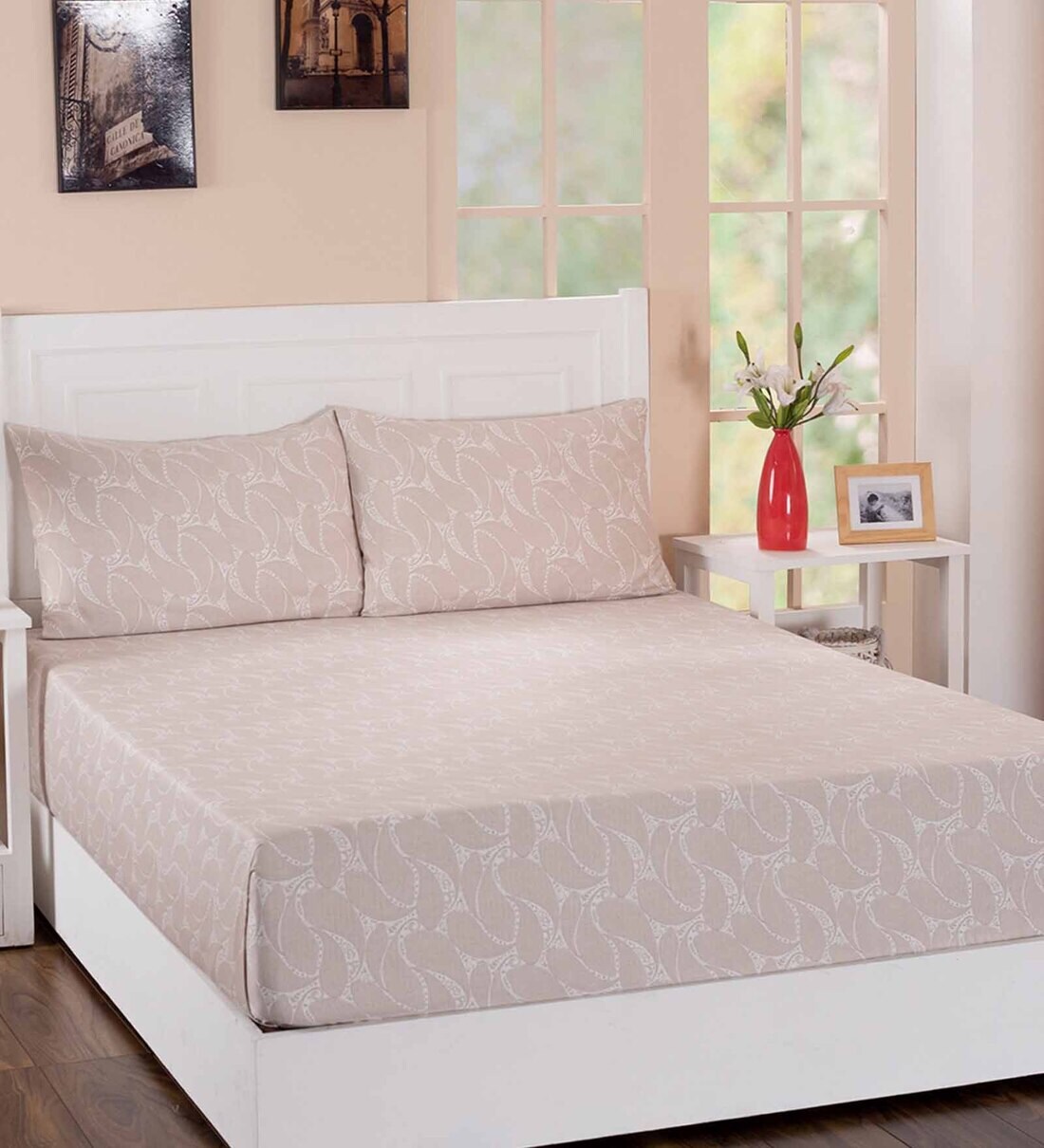 Buy Beige Traditional 210 TC Cotton Blend Single Bed Sized Bed Sheets