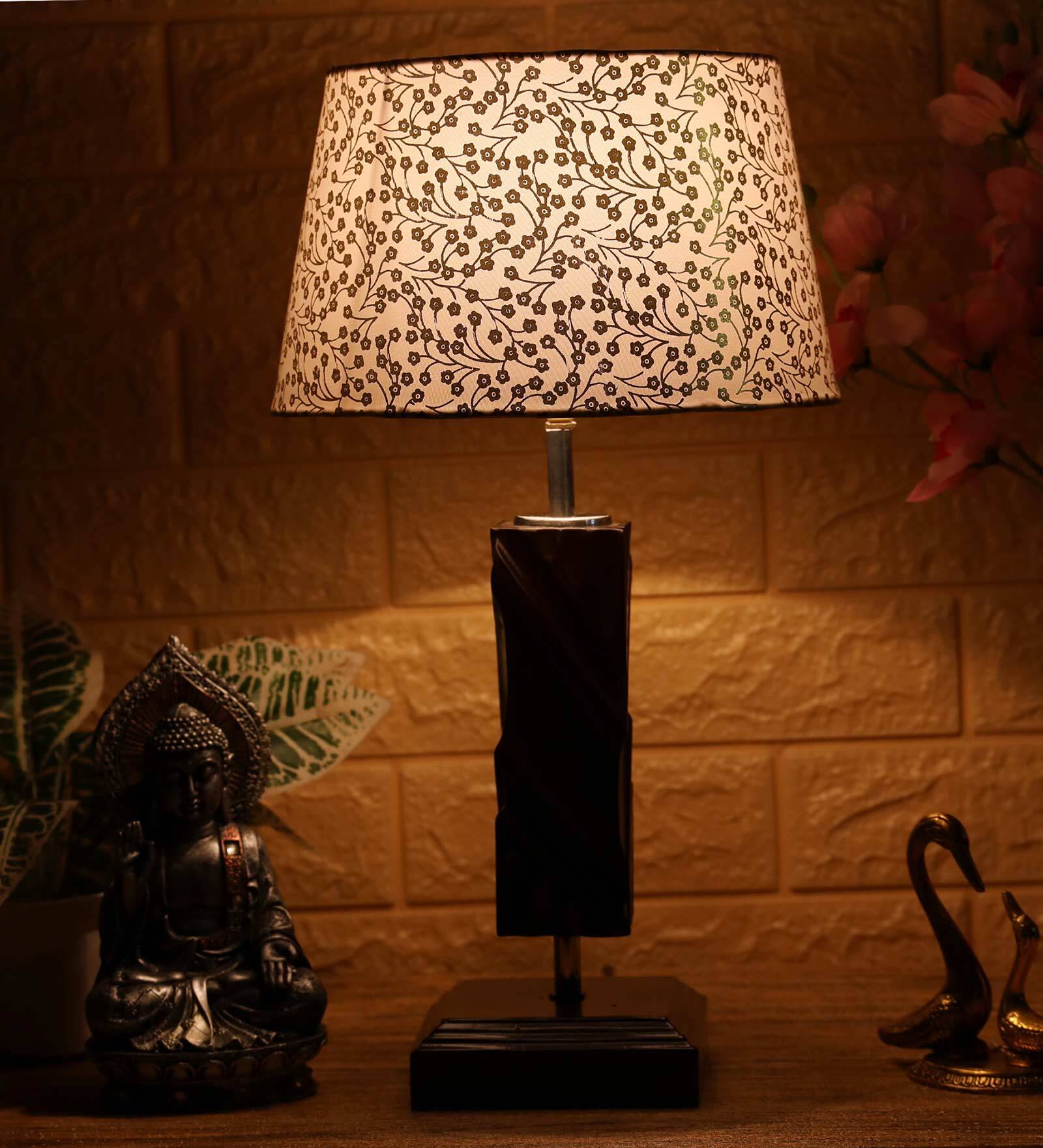 Buy Norwich Beige and Gold Fabric Shade Night Lamp With Wood Base By