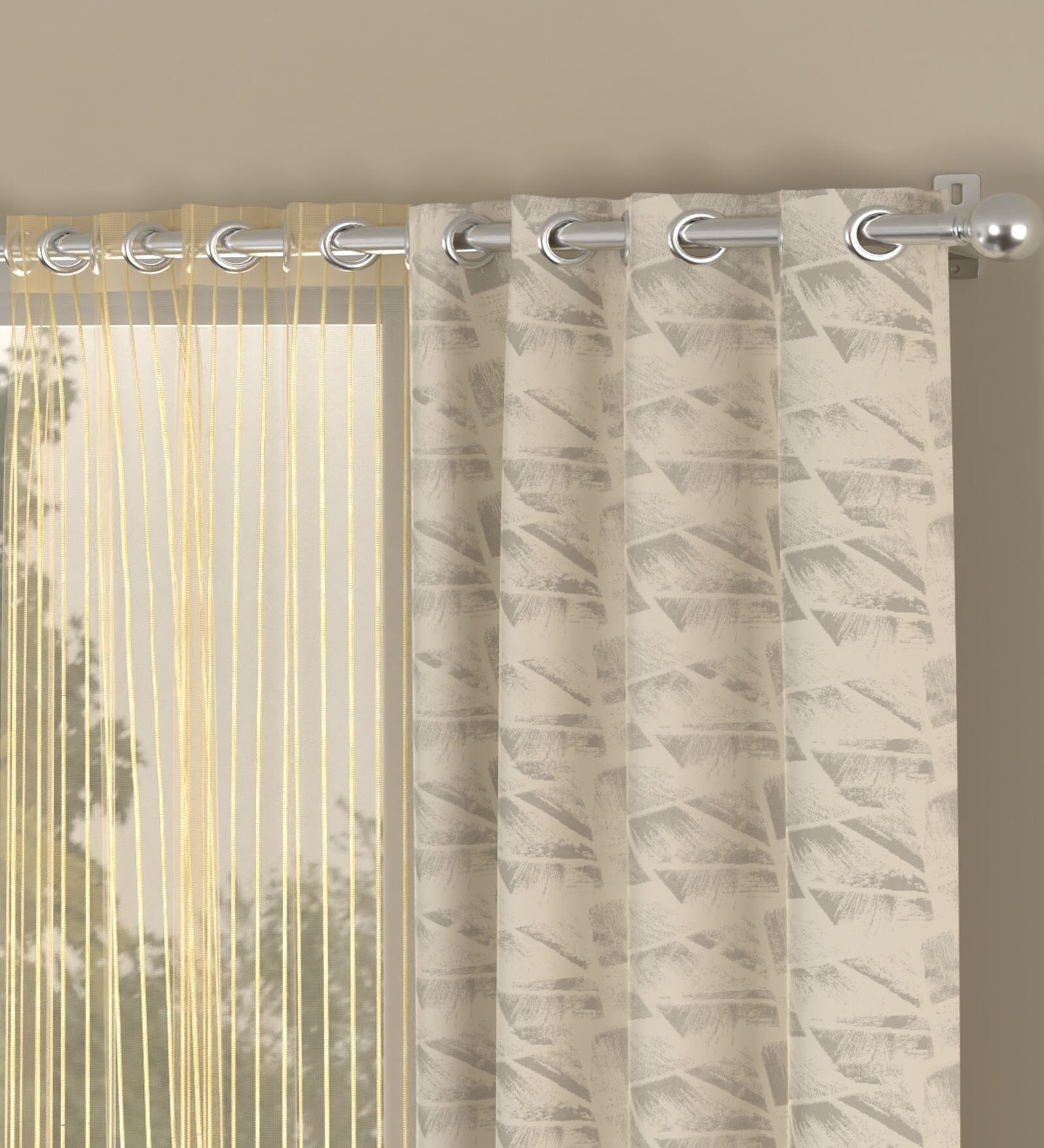 Buy Beige Striped Polyester 7 Ft Semisheer Eyelet Door Curtains (Set of