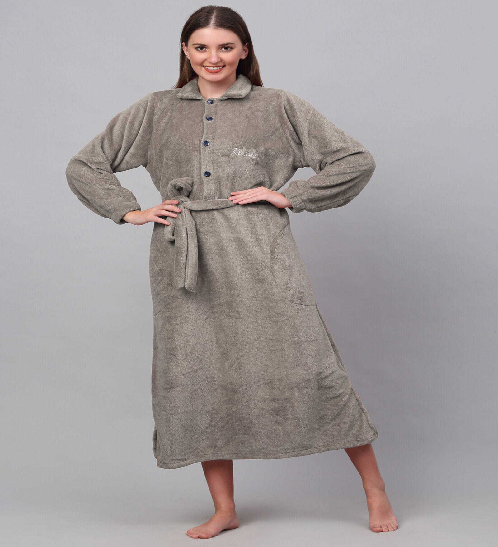 Buy Beige Solid Woolen Women Bath Robe With Belt (M) By Klotthe Online