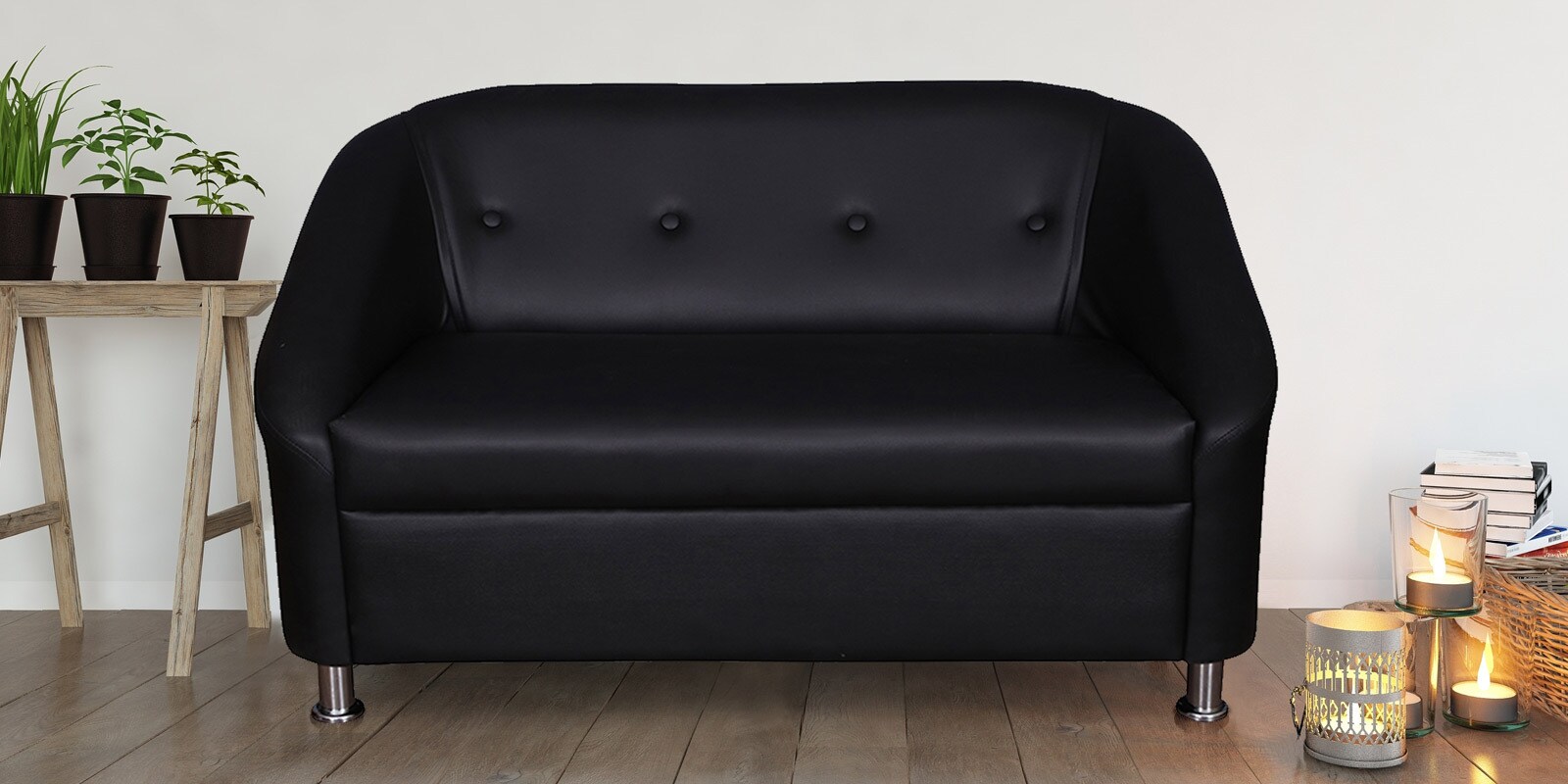 Buy Belfast Two Seater Sofa in Black Leatherette by HomeTown Online 2