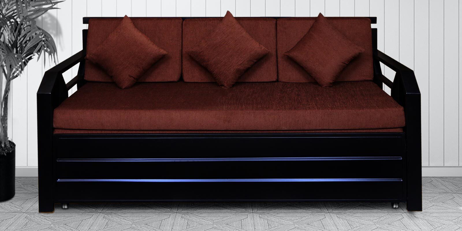 Buy Biwiss King Size PullOut Sofa Cum Bed with Storage in Matte Black