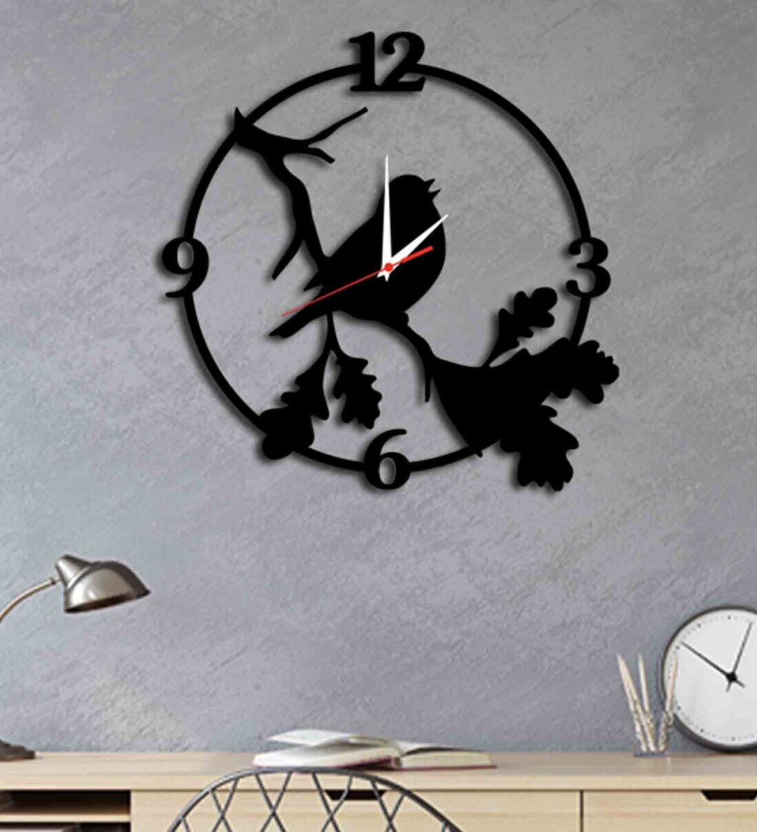 Buy Black Engineered Wood Analog Wall Clock by DecoreMantra Online