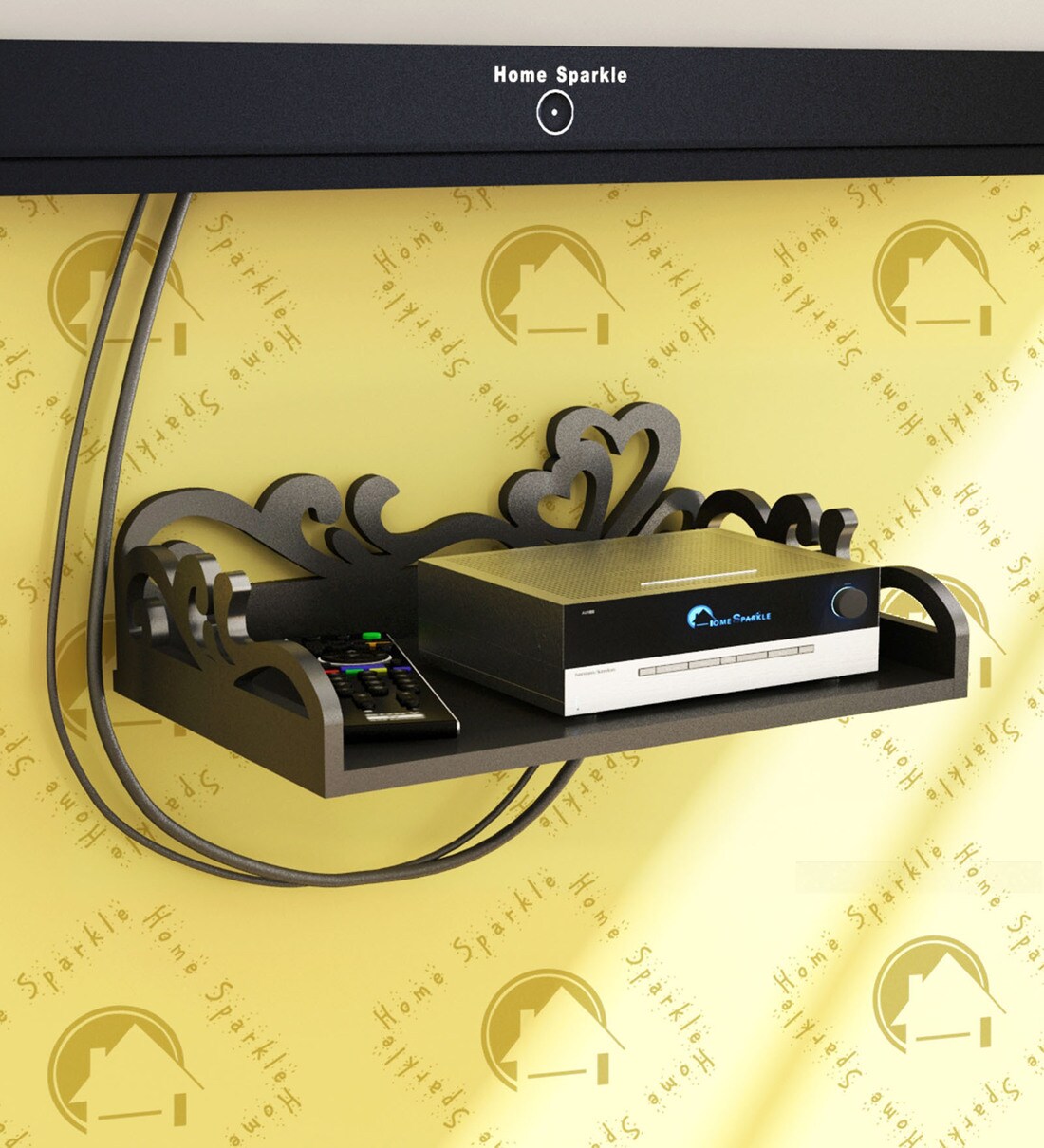 Buy Engineered Wood Carved Wall Mounted Set Top Box Holder in Black Colour By Home Sparkle