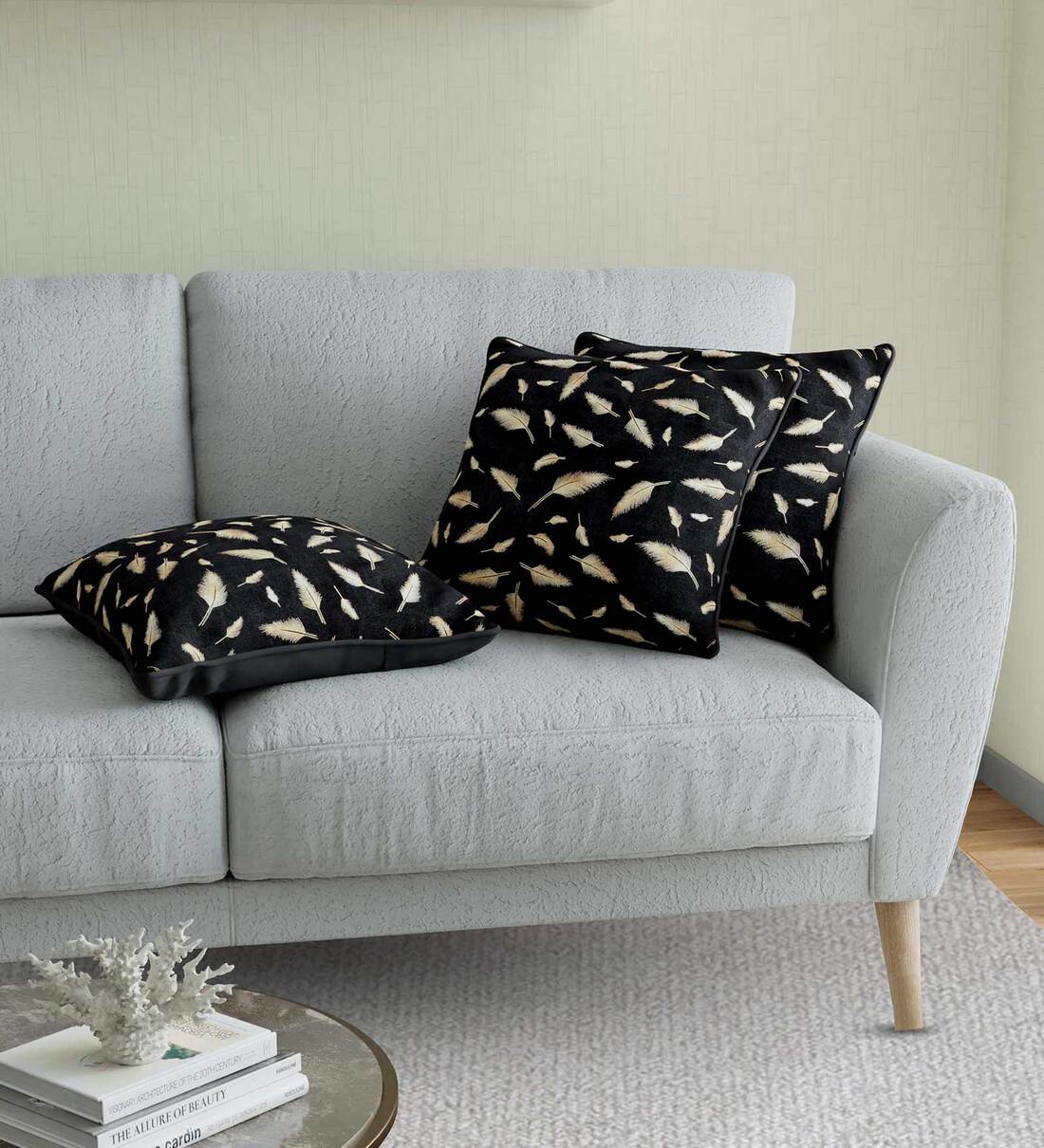 Buy Black Floral Cotton 16 x 16 Inches Cushion Cover by Jaipur Fabric Online Nature Print