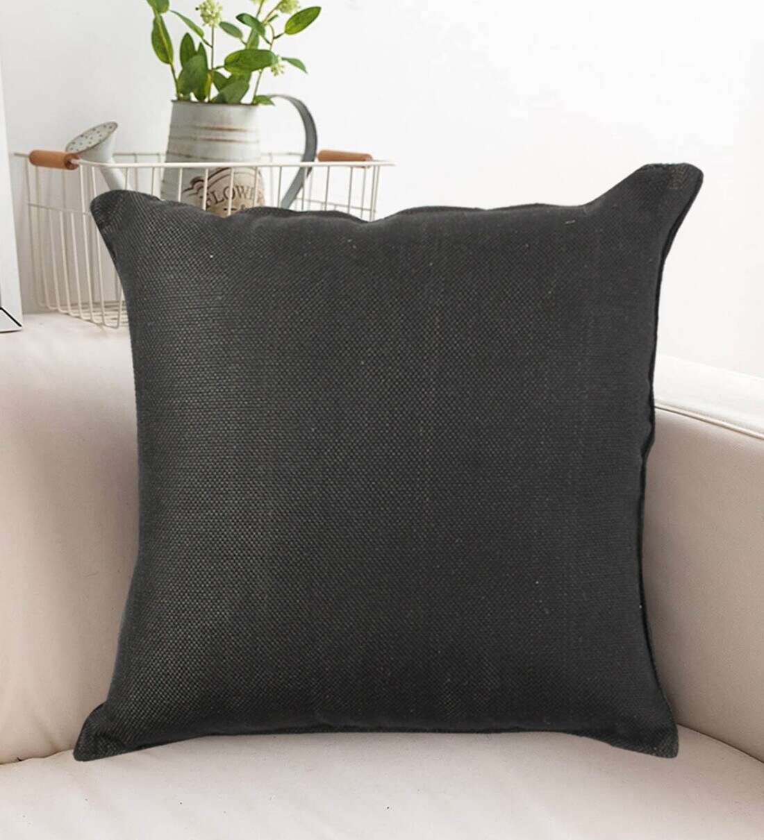 Buy Black Solid Jute 20 x 20 Inches Cushion Covers (Set of 4) by ...