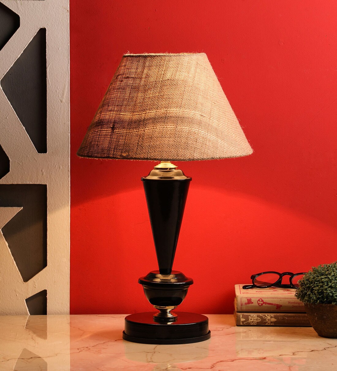 Buy Brown Natural Fiber Shade Table Lamp With Black Base By Foziq at 68