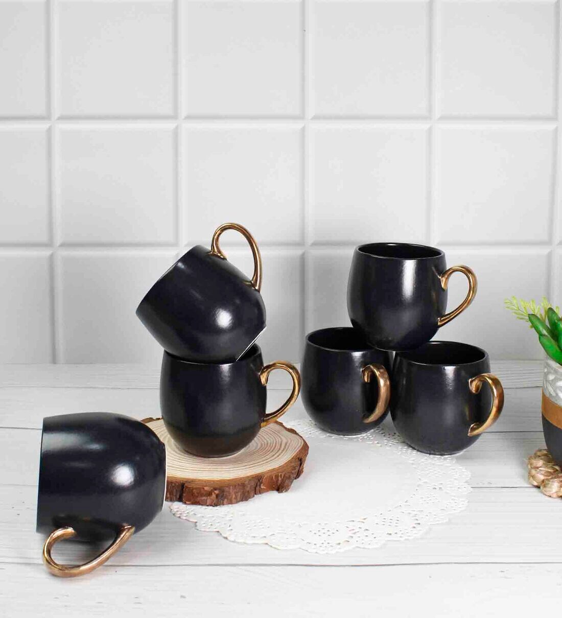 Buy Bloom 180 ml Black Porcelain Tea Cup (Set of 6) by Vola at 19 OFF