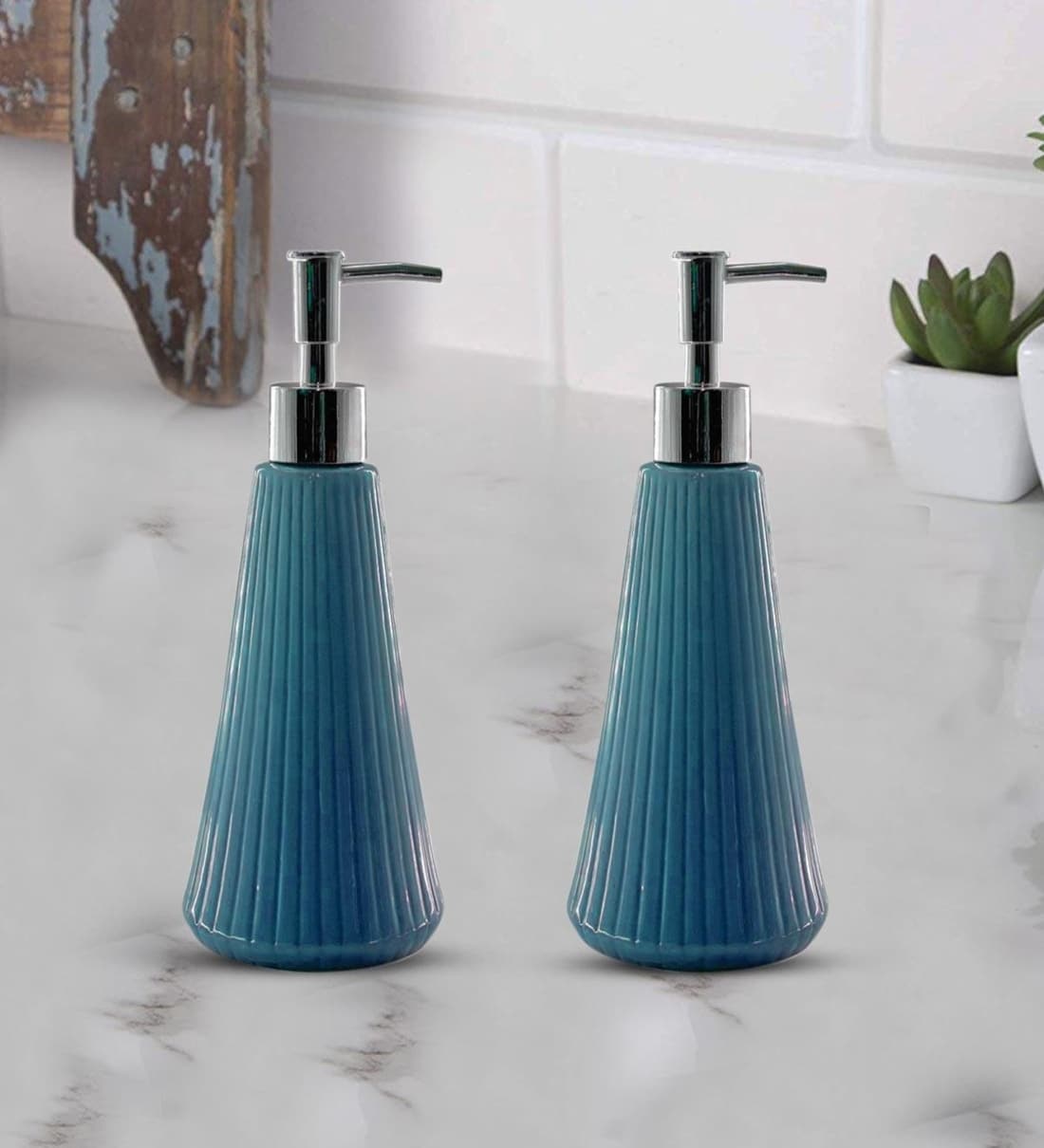 Buy Blue 300 ml Ceramic Liquid Soap Dispenser (Set of 2) by Kookee at 20 OFF by Kookee Pepperfry