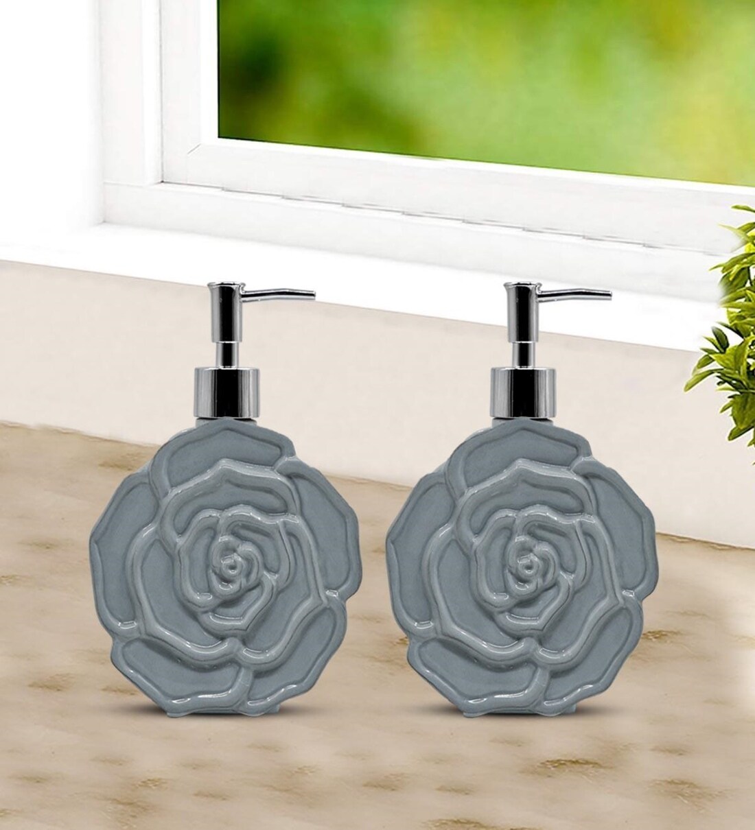 Buy Blue 300 ml Ceramic Liquid Soap Dispenser (Set of 2) by Kookee at 20 OFF by Kookee Pepperfry