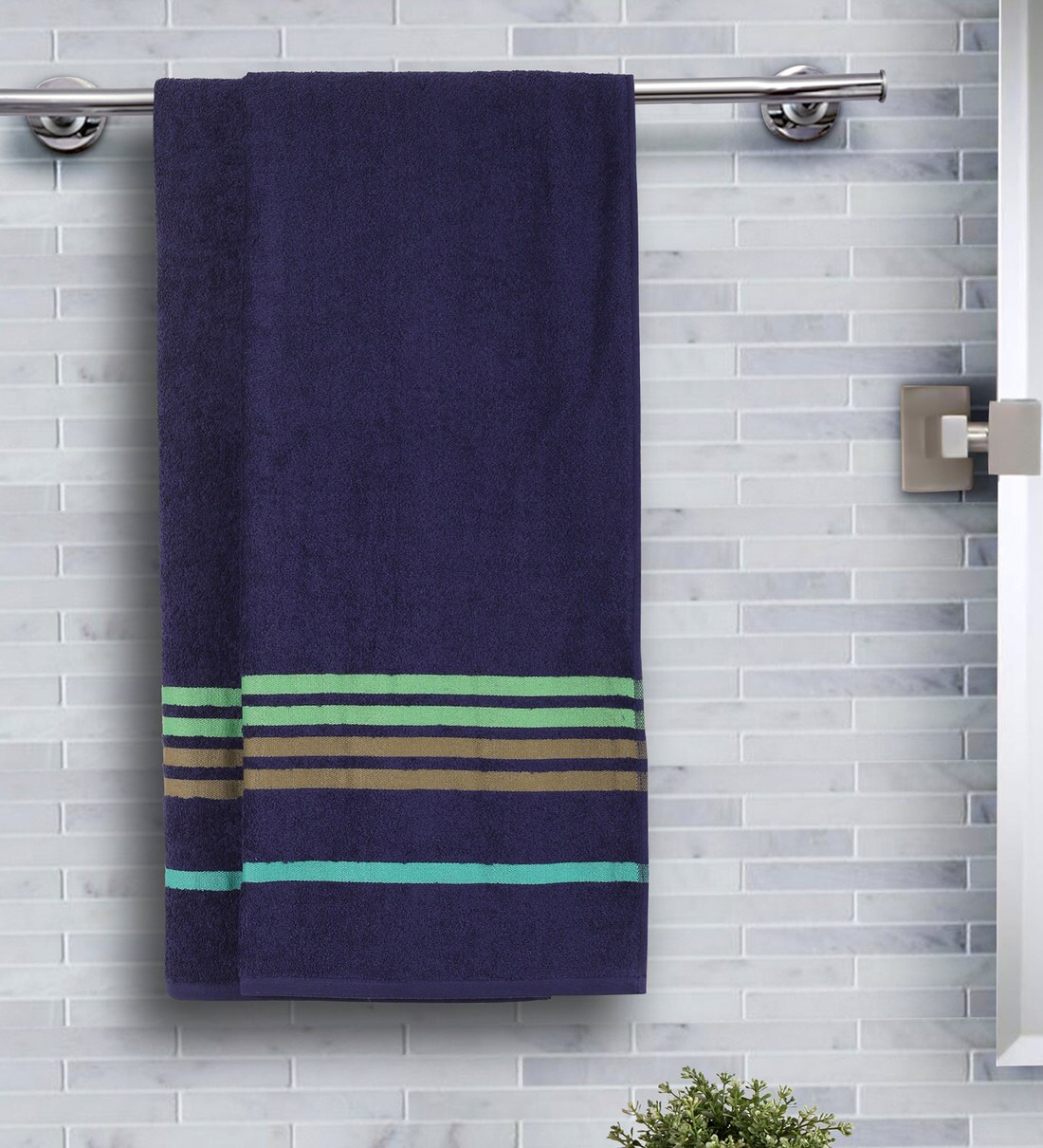 Buy Blue Solid 450 GSM Cotton (Set of 2) Bath Towel by Maspar at 25