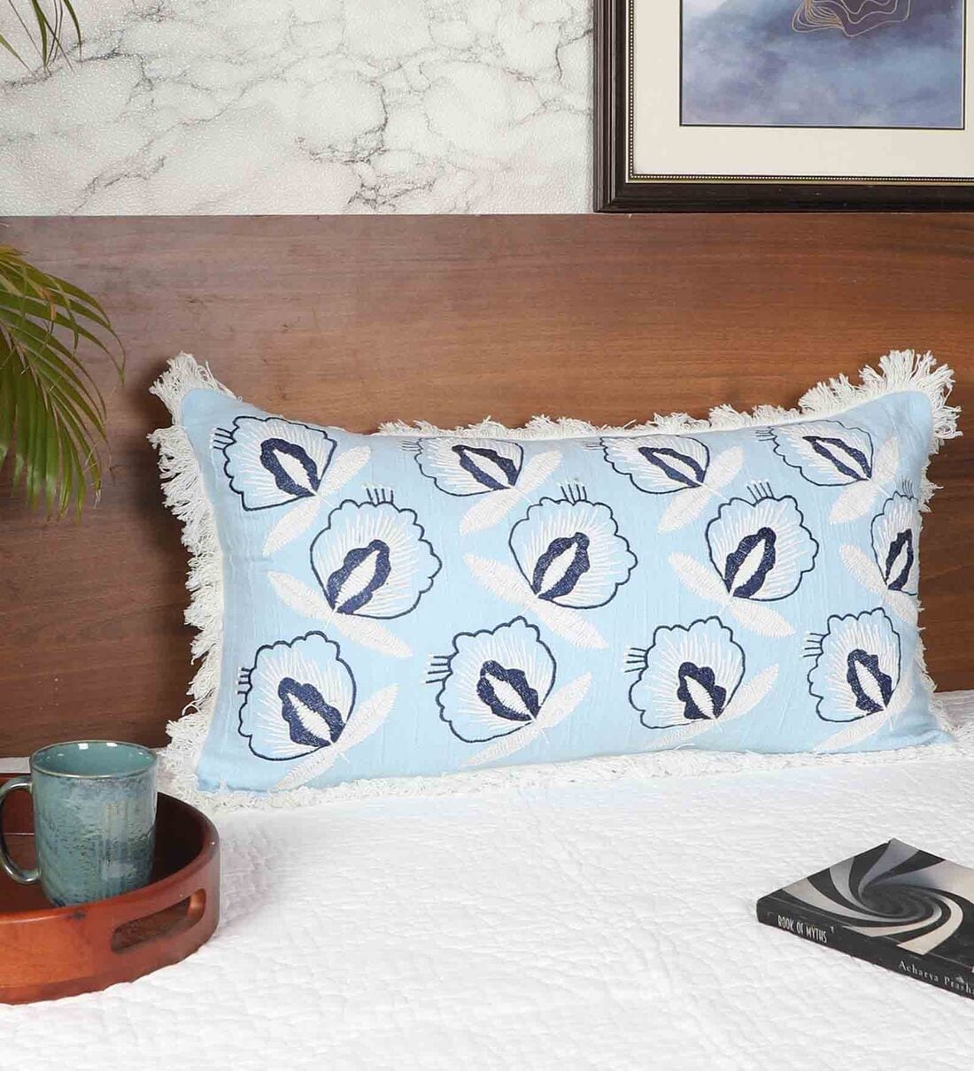 Buy Blue Abstract Cotton 14 x 26 Inches Cushion Cover by Shine Export
