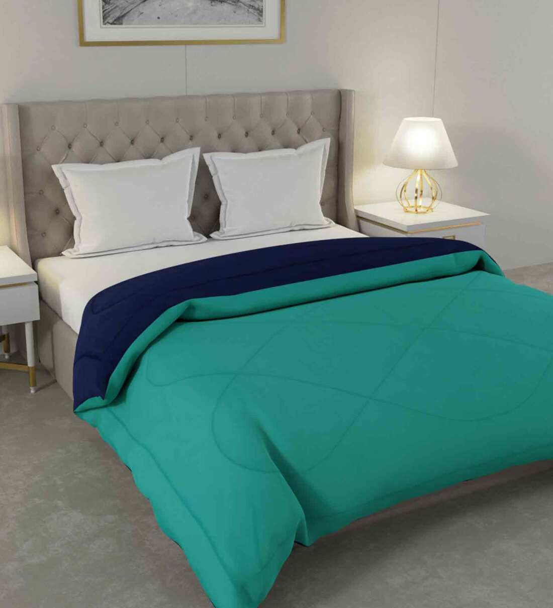 Buy Blue Cotton Solid 250 GSM Double Bed Comforter by Jaipur Fabric at