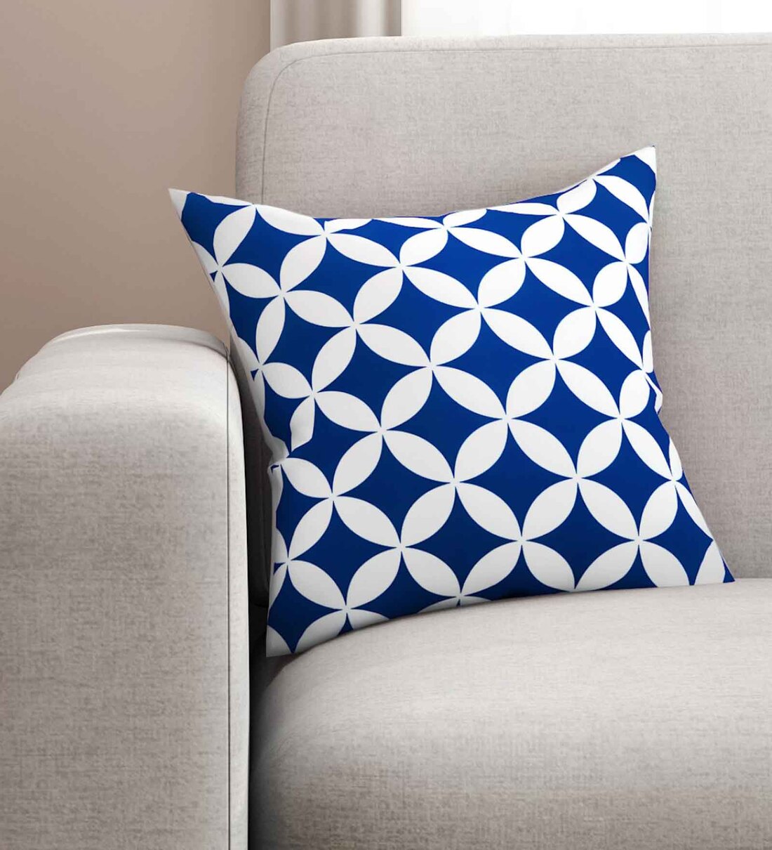 Buy Blue Geometric PolyCotton 16 x 16 Inch Cushion Cover by SEJ By Nisha Gupta Online