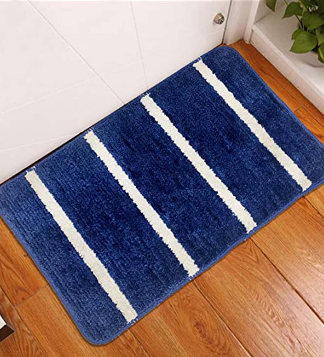 Blue Geometric Microfibre 23 x 15 Inches Anti Skid Door Mat, By Status 