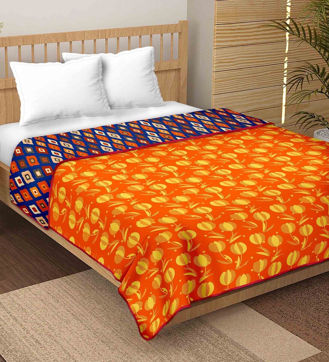 Buy Blue Microfiber Reversible 180 Double Bed Comforter by Bella Casa