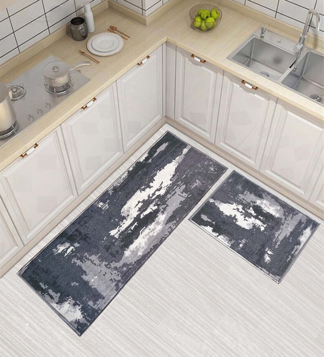 Buy Blue Nylon 47 x 20 Inches Machine Made Floor Runner and Door Mat by