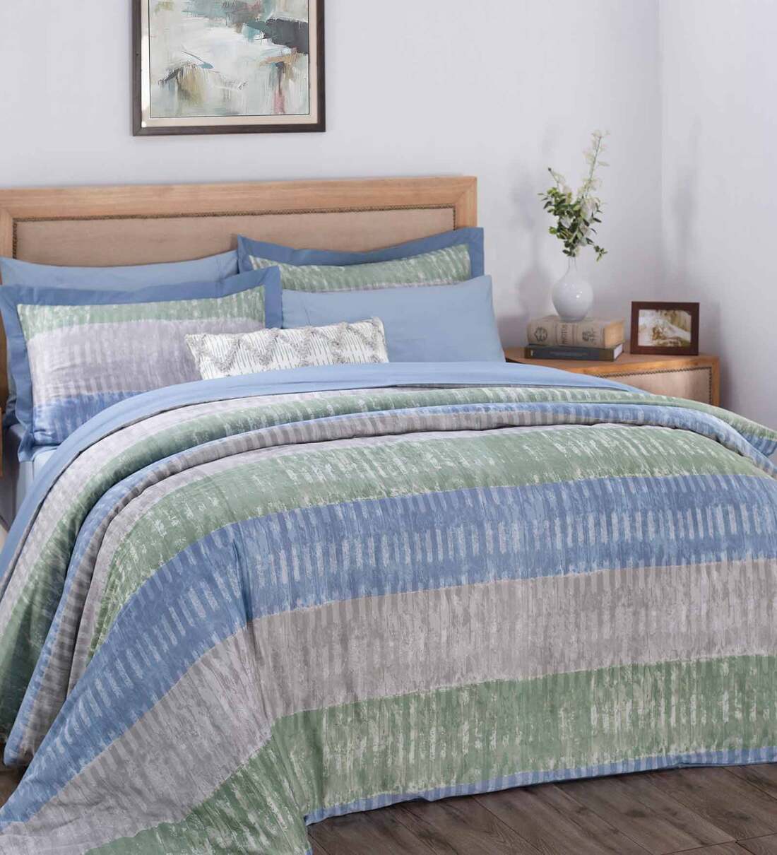 Buy Blue Solid 210 TC Cotton Blend (Set of 7) Double Bed Bedding Sets