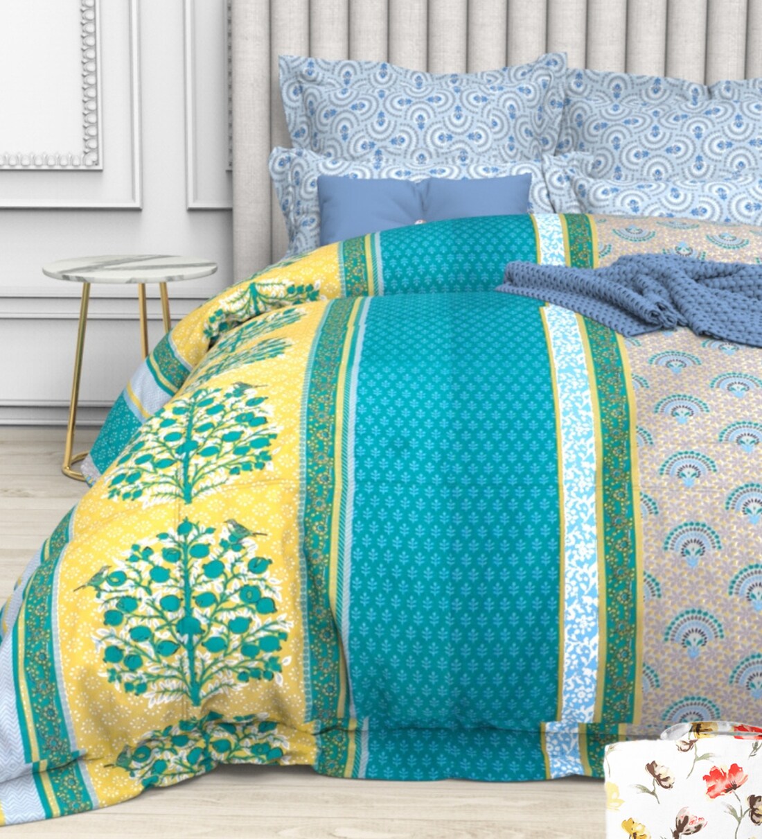 Buy Blue Solid 220 TC Cotton 1 Queen Size Bedsheet with 2 Pillow Cover By The White Moss at 39