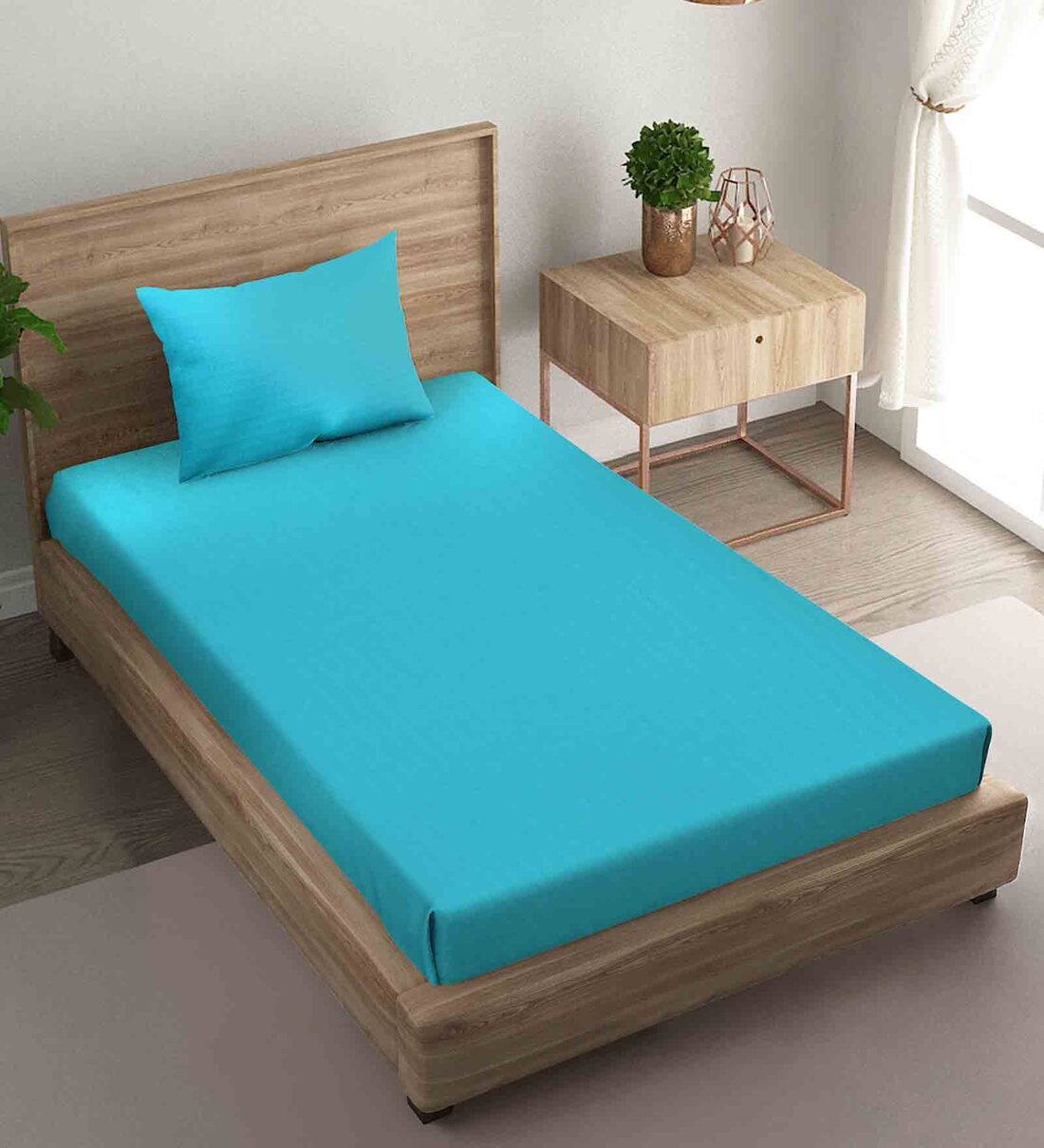 Buy Blue Striped 210 TC Satin Single Bed Sized Bed Sheets With 1 Pillow Cover by Naksh at 32