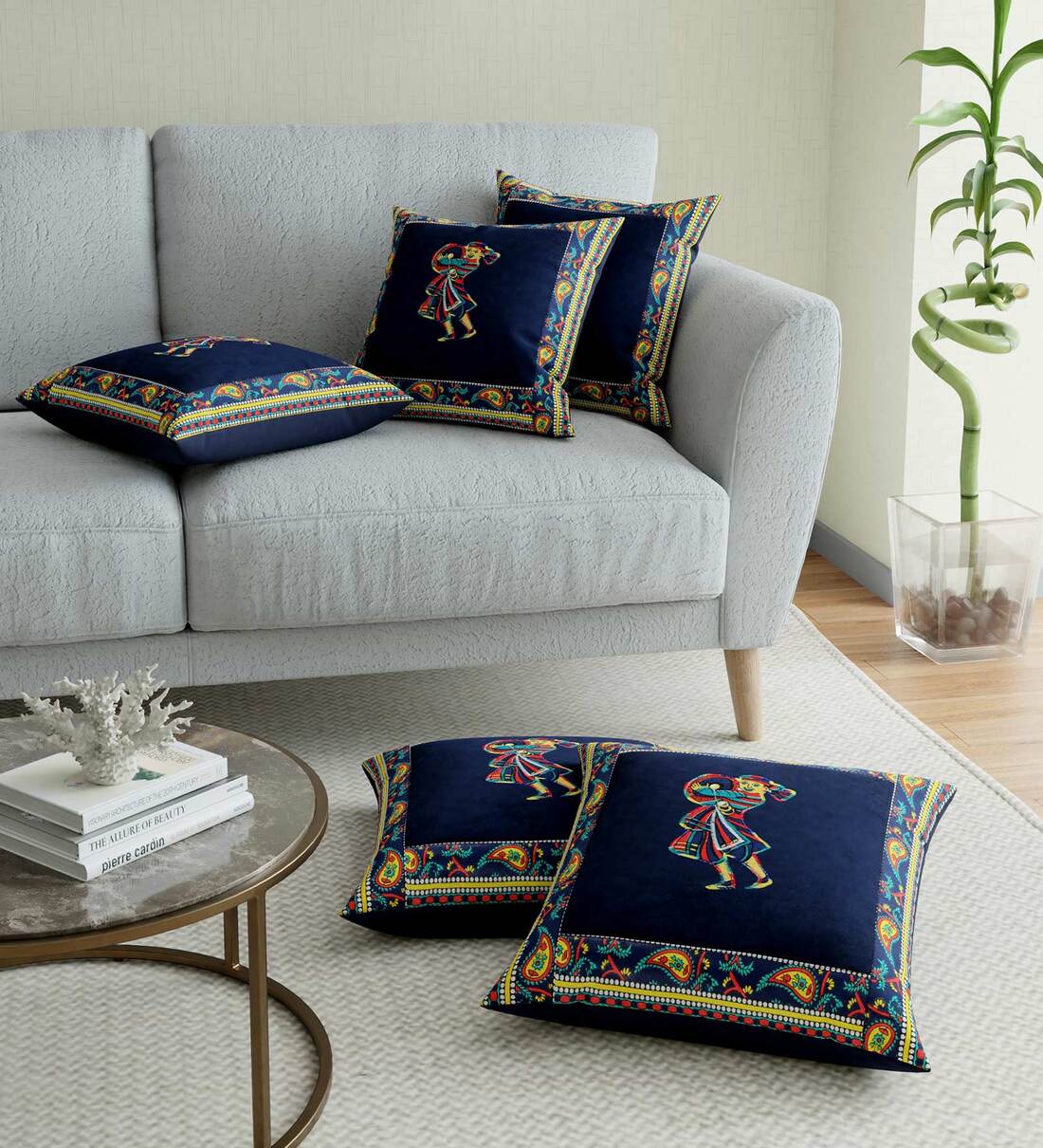 Buy Blue Traditional Cotton Embroidered Cushion Cover by JAIPUR FABRIC