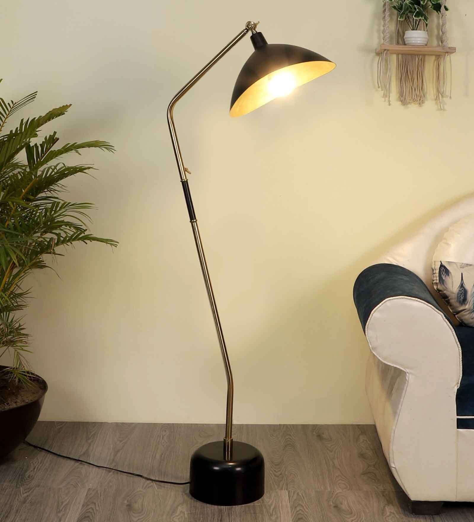 Buy Black & Gold Metal Shade Club Floor Lamp With Iron Base By Sapphire