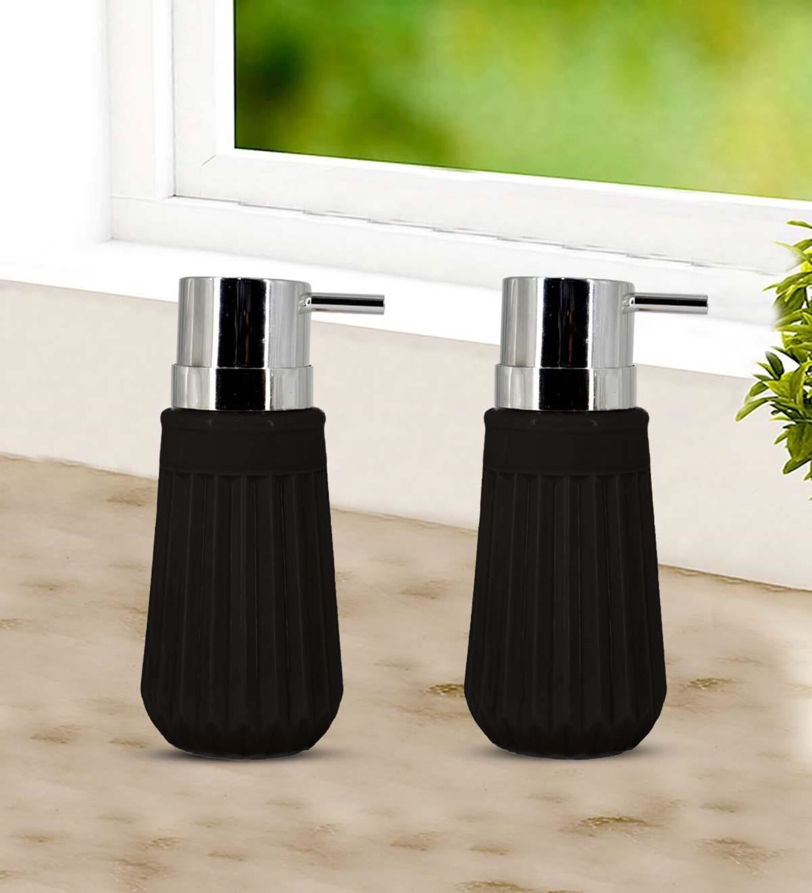 Buy Black 300 ml Ceramic Liquid Soap Dispenser (Set of 2) by Kookee at