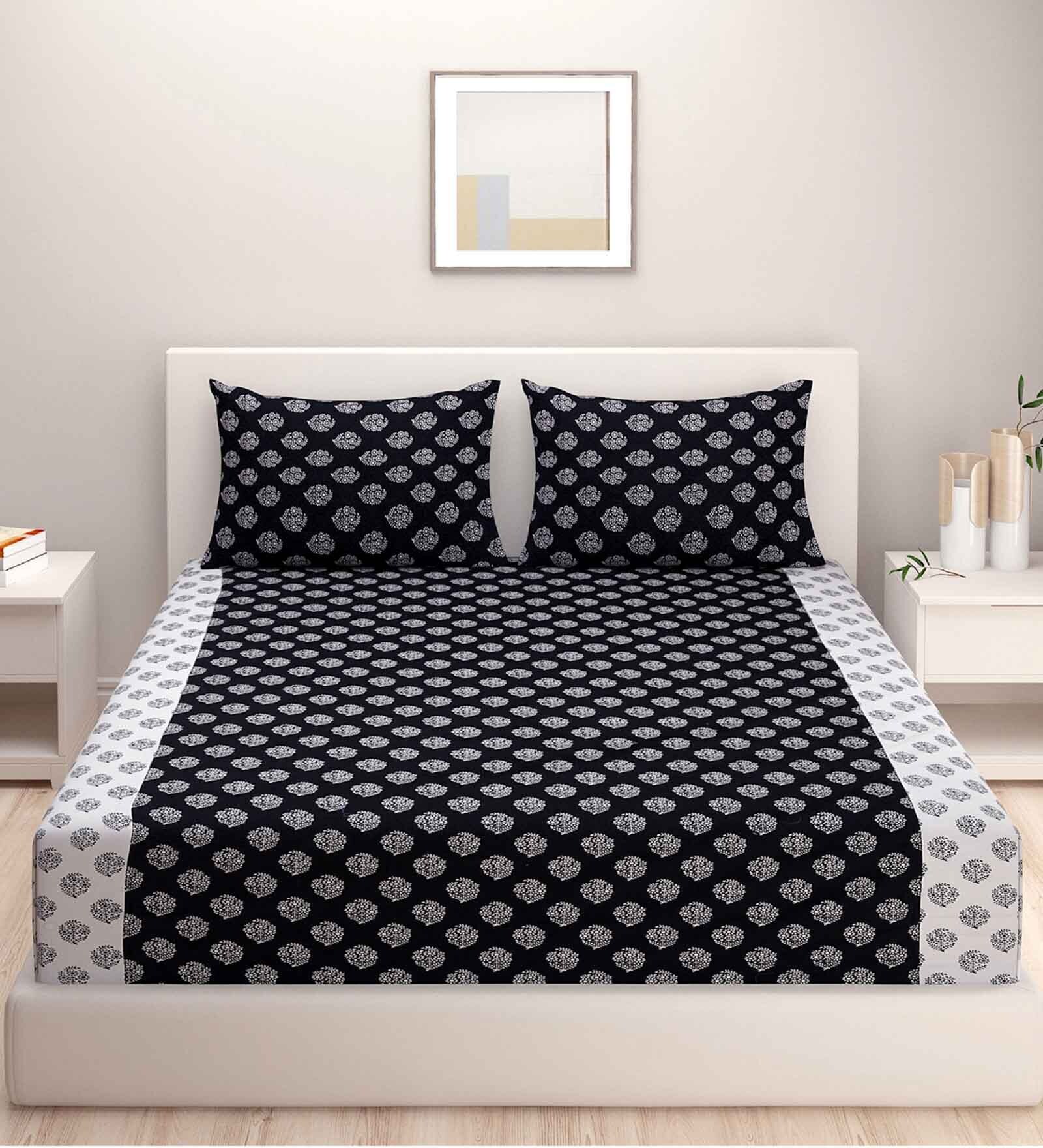 Buy Black Cotton 200 TC Single Size Bedsheet Set of 2 by Swayam at 40