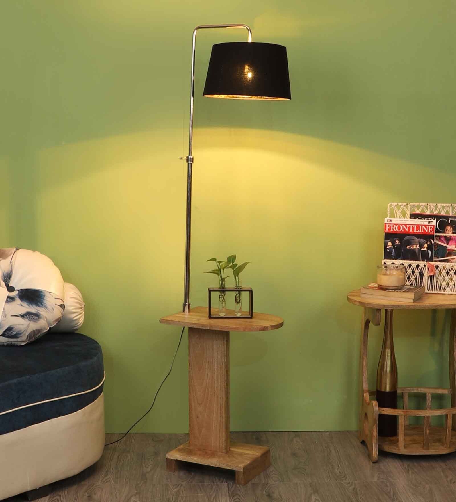 Buy Desmond Black Fabric Shade Shelf Floor Lamp With Wood Base By
