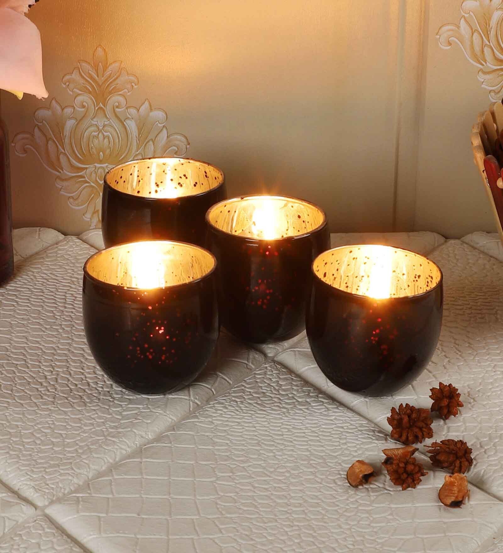 Buy Black Glass Table Tea Light Holder Set Of 4 at 43 OFF by Amaya