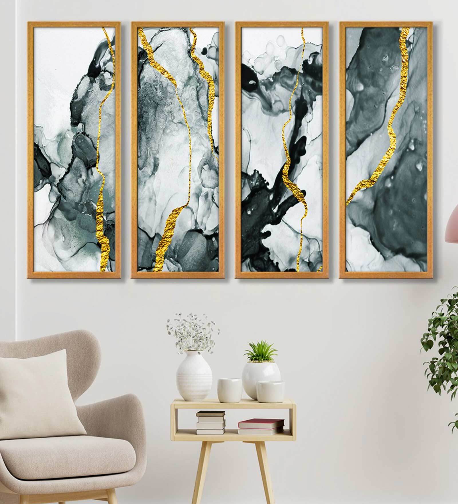 Buy Uprise Multicolour Canvas Framed Landscape Art Panel Set of 4
