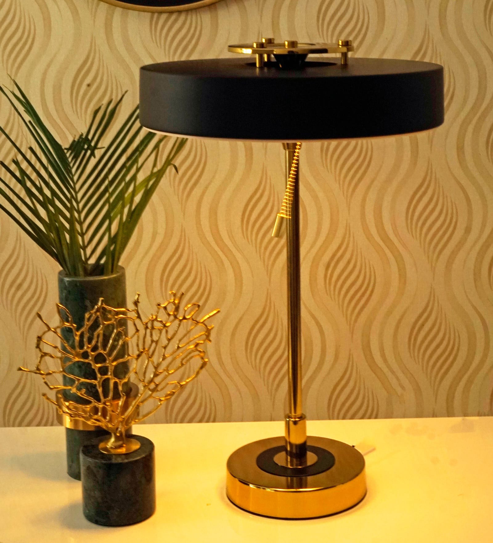 Buy Black Metal Shade Table Lamp With Gold Base By Hermosa Casa Online Torchiere Lamps Table