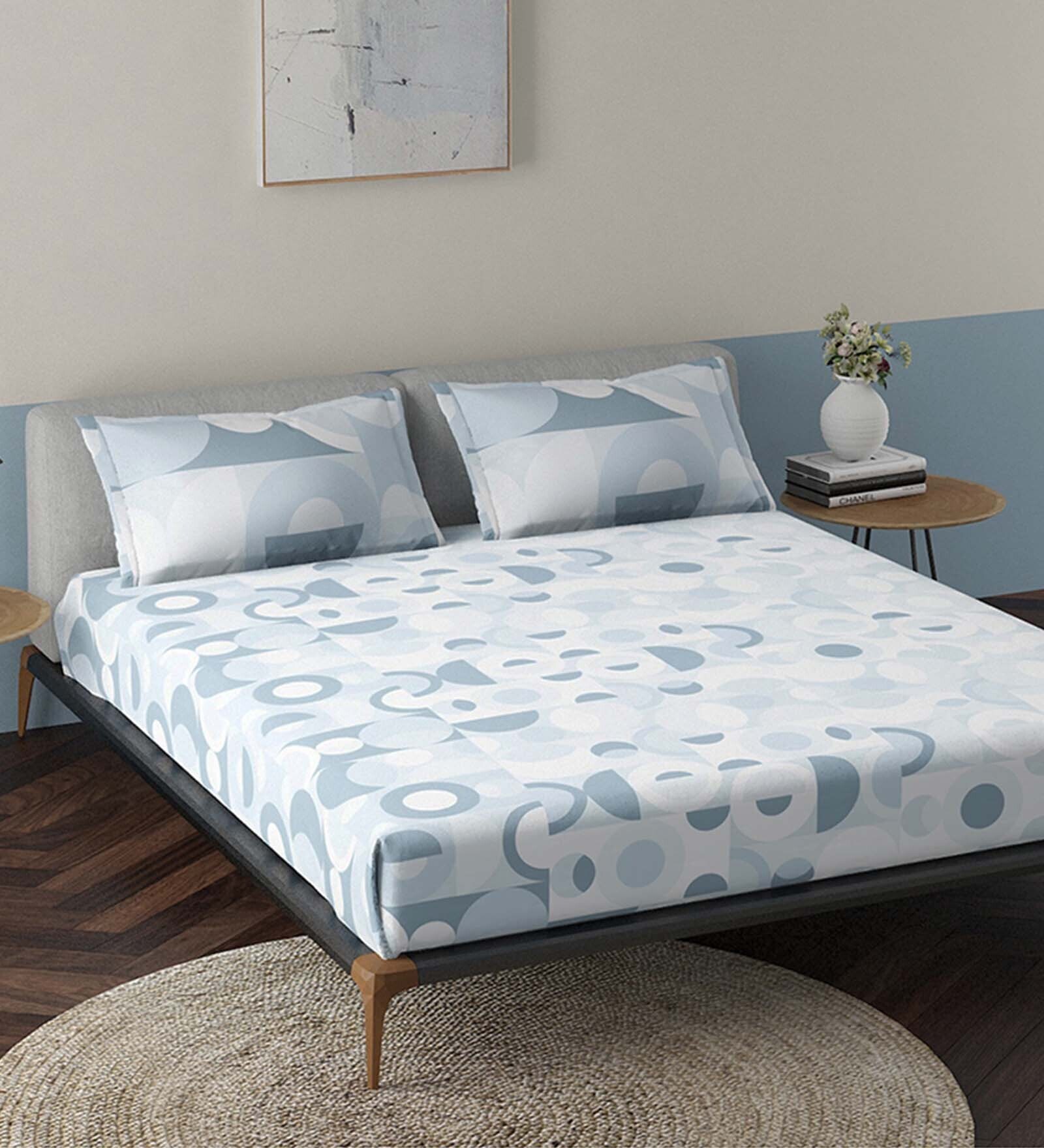Buy Blue Abstract 144 TC 100 Cotton Queen Sized Bed Sheets with 2