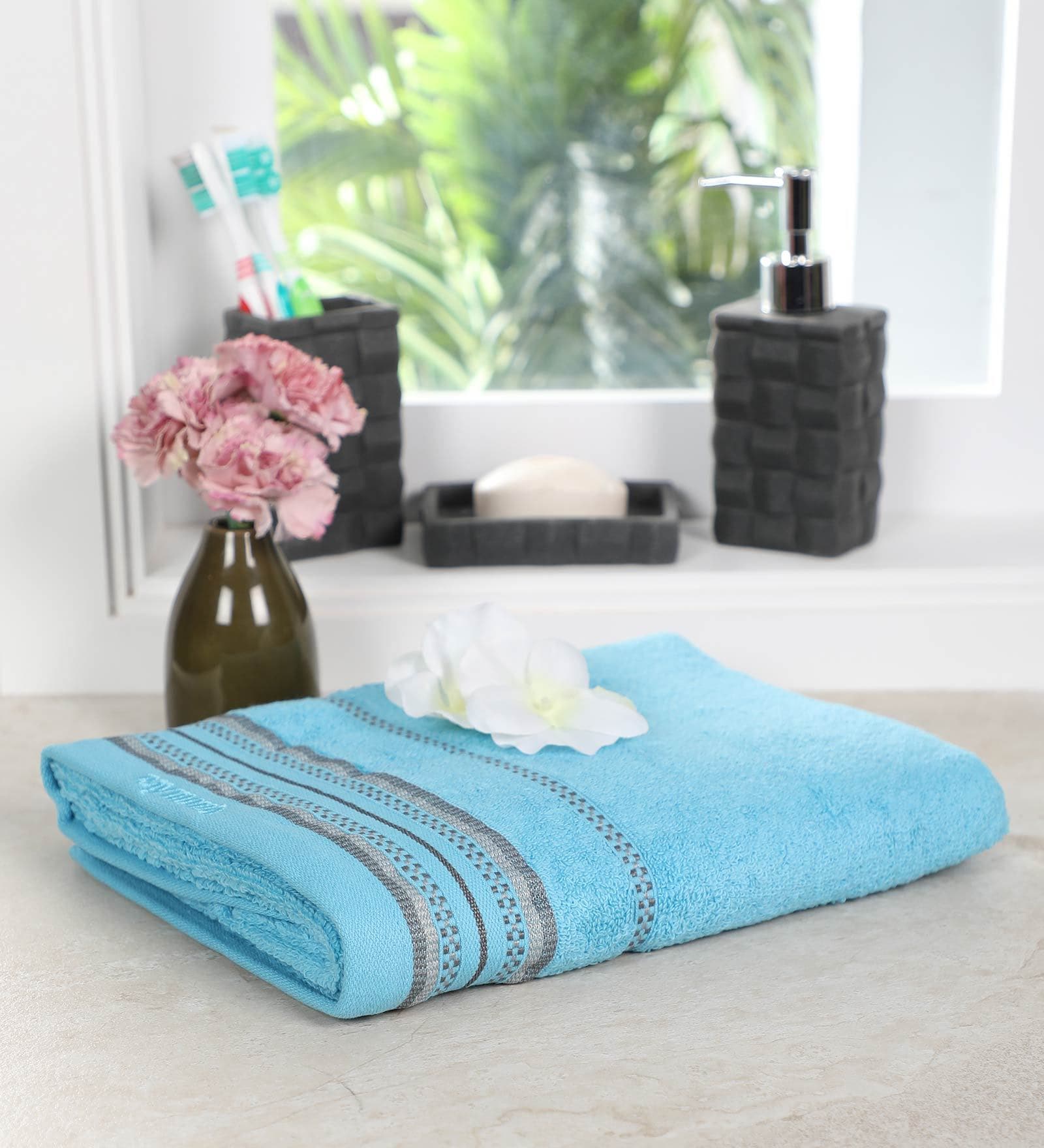 Buy Blue Patterned 370 GSM Cotton Bath Towel by Raymond Home Online Patterned Bath Towels