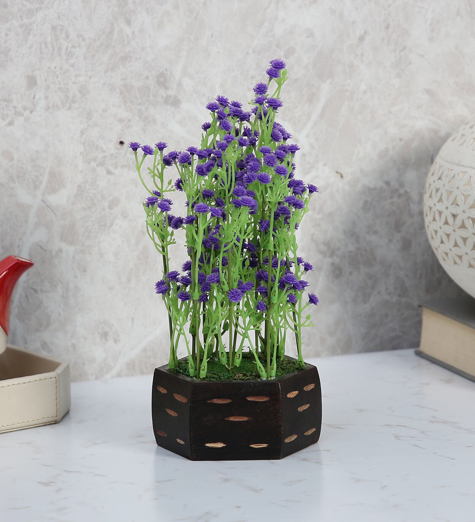 Buy Blue Polyester Beautiful Gypso Flower Artificial Plant With Wooden