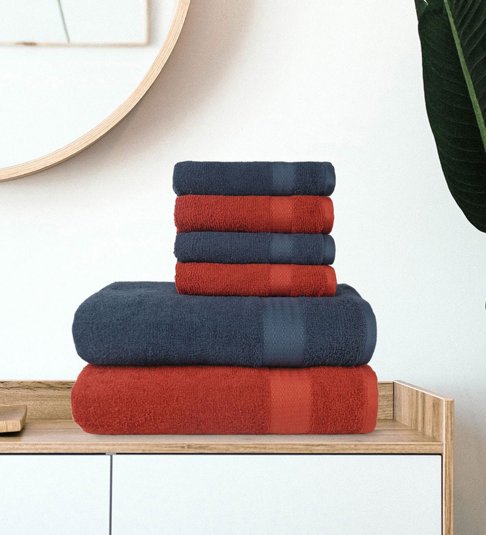 Buy Multicolor Solid 400 GSM Cotton Towel Sets (Set of 6) by Trident at