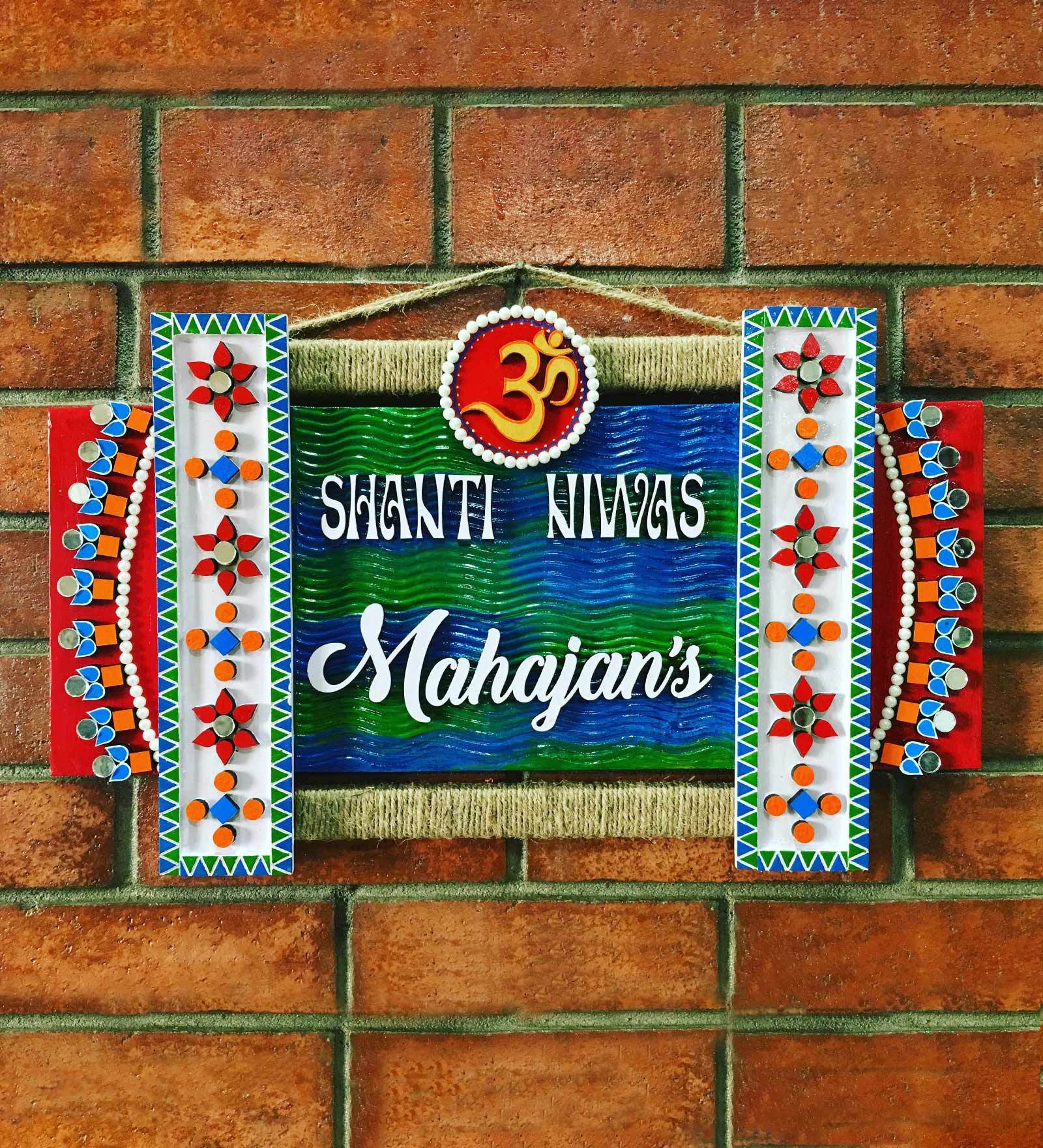 Buy Blue Wood Lippan Work Name Plate By Hitchki Online Name Plates