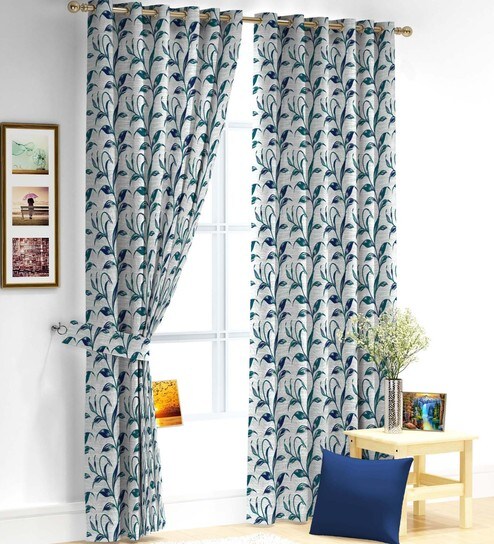Buy Blue Polyester Eyelet Extra Long Door Curtain By Skipper