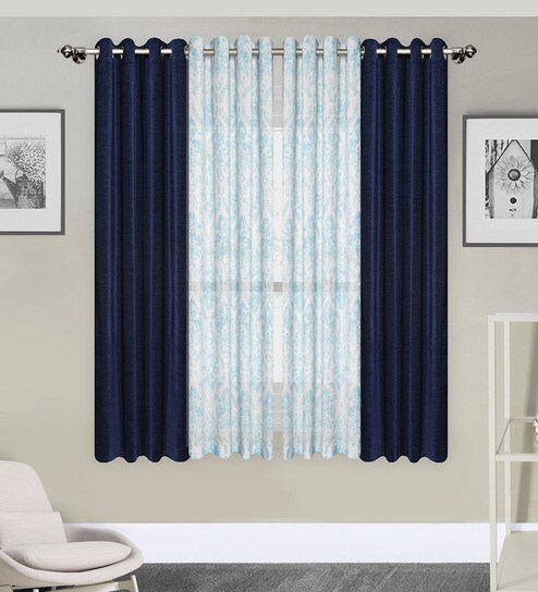 Buy Blue Polyester Eyelet Solid Colour Window Curtain Set Of 4