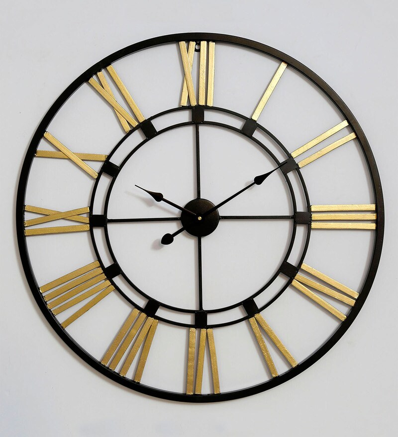 Buy Black & Gold Metal 30 Inch Wall Clock by Craftter Online Vintage Wall Clocks Wall Clocks