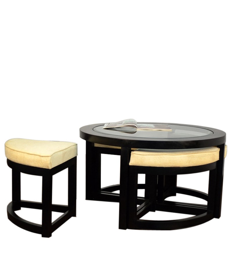 Black Forest Round Coffee Table With 4 Stools By Mudramark