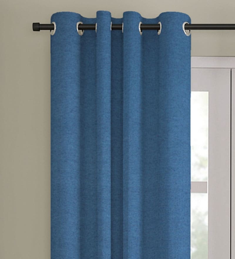 Buy Blue Solid Cotton 5 Ft Light Filtering Eyelet Window Curtain by Soumya Online Solid Colour